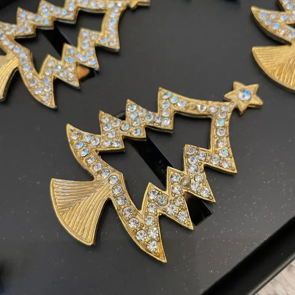 TAHARI Home Gold Rhinestone Christmas Tree Shaped Napkin Rings Set of 8 New - Picture 10 of 15
